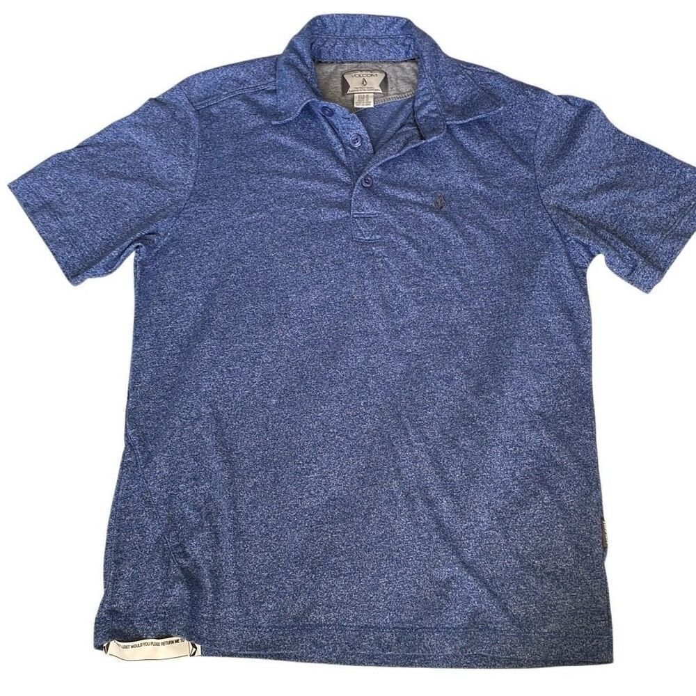 EUC! Volcom Boys Short Sleeve 3 Button Heathered Blue Polo Shirt Size M